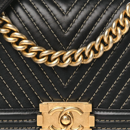 Chanel Lambskin Chevron Chain Stitched Medium Boy Flap Black 8 of 10