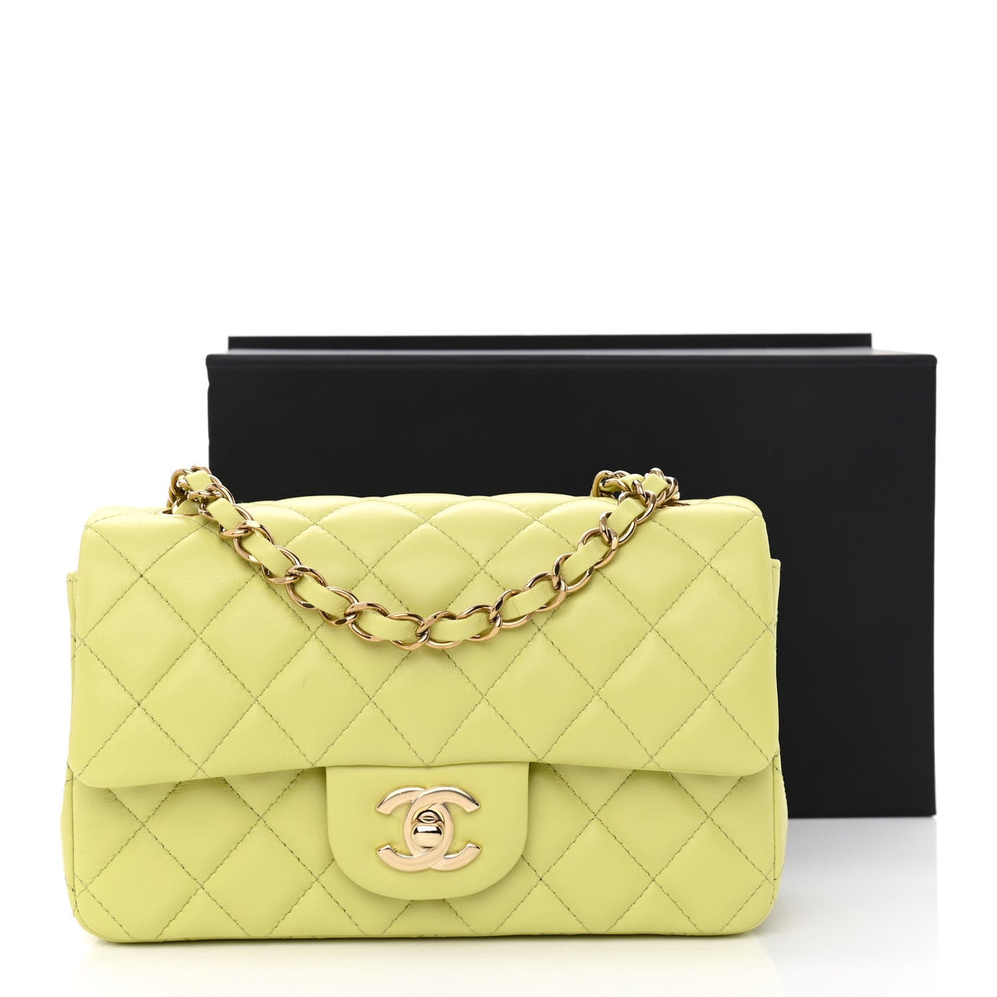 Lambskin Quilted Mini Rectangular Flap Light Green