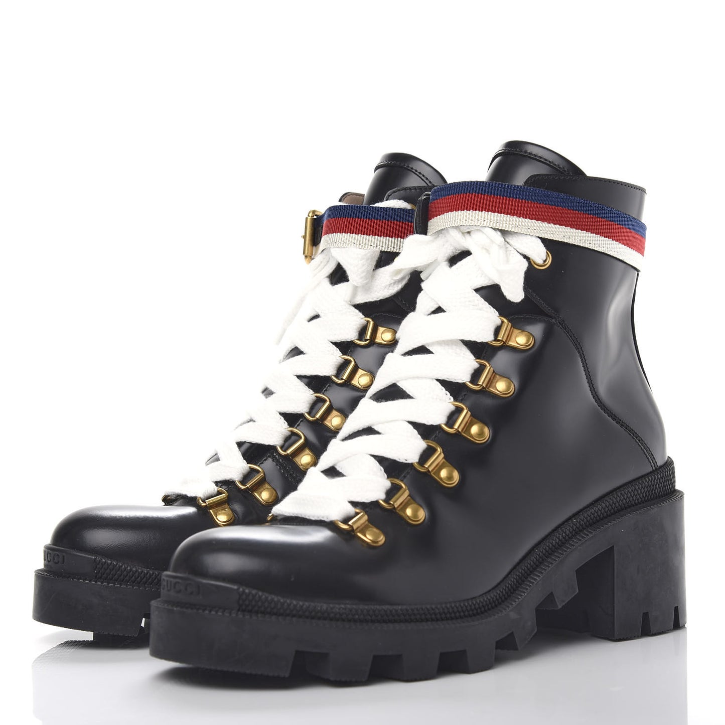 Calfskin Sylvie Web Lace Up Combat Boots 38 Black