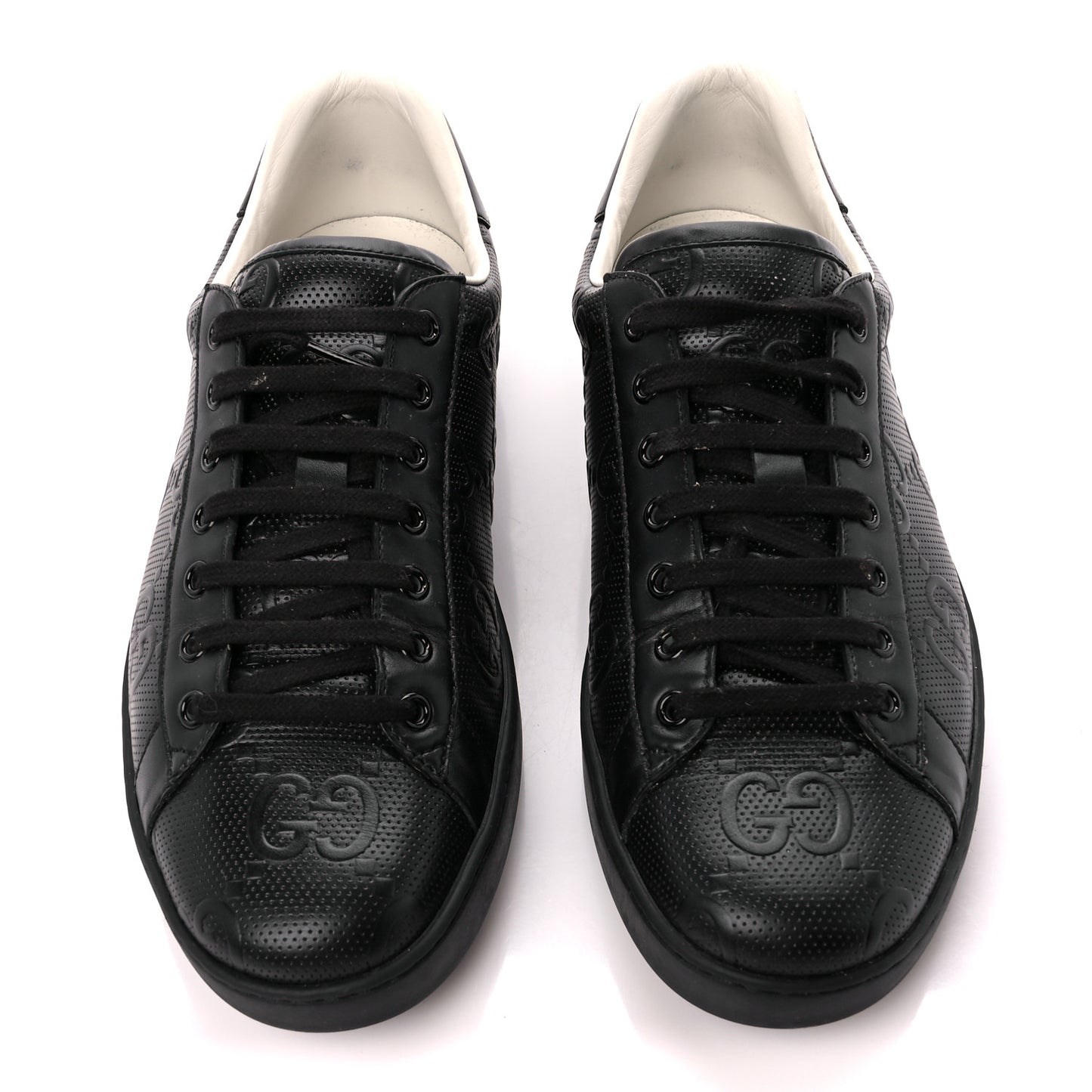 Calfskin GG Tennis Embossed Mens Ace Sneakers 9 Black
