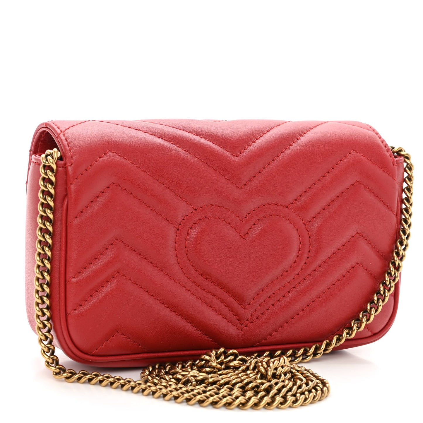 Calfskin Matelasse Super Mini GG Marmont Shoulder Bag Hibiscus Red
