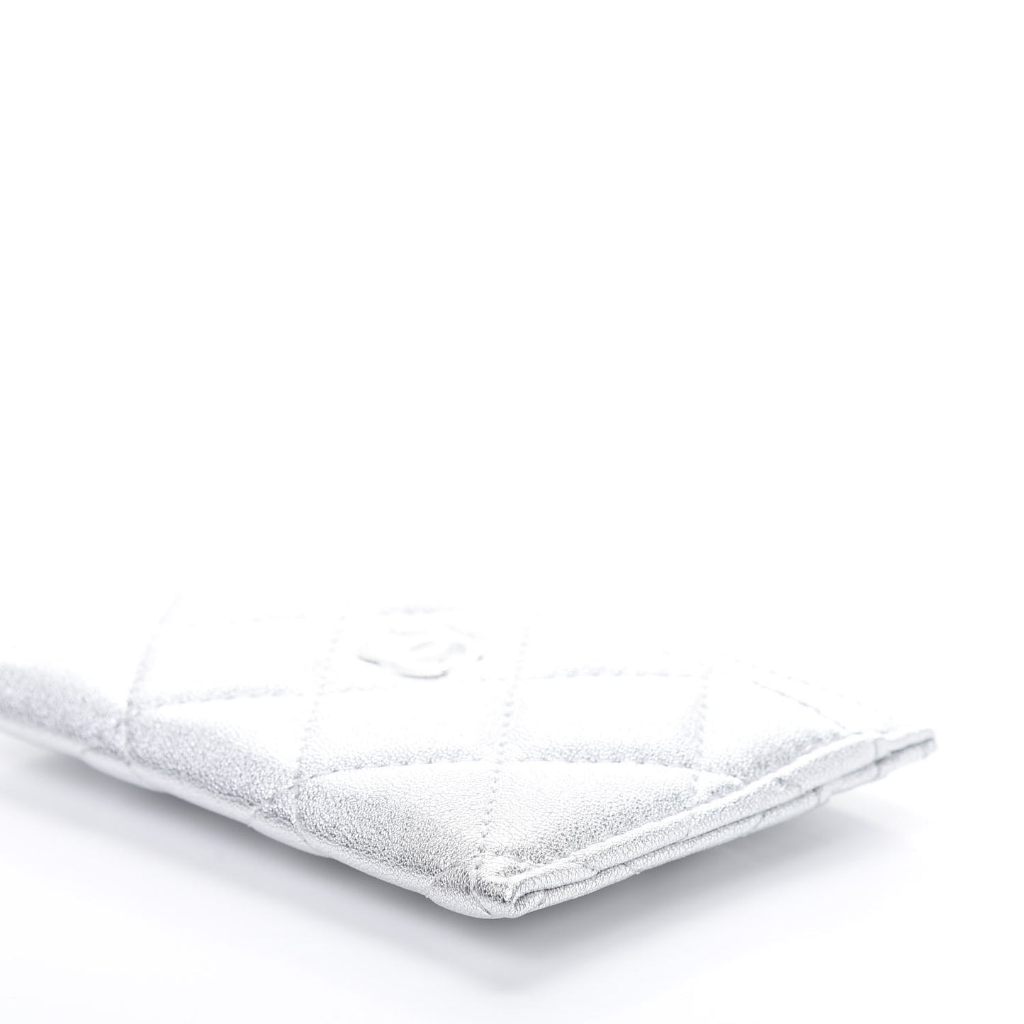 Metallic Lambskin Quilted Card Holder Silver