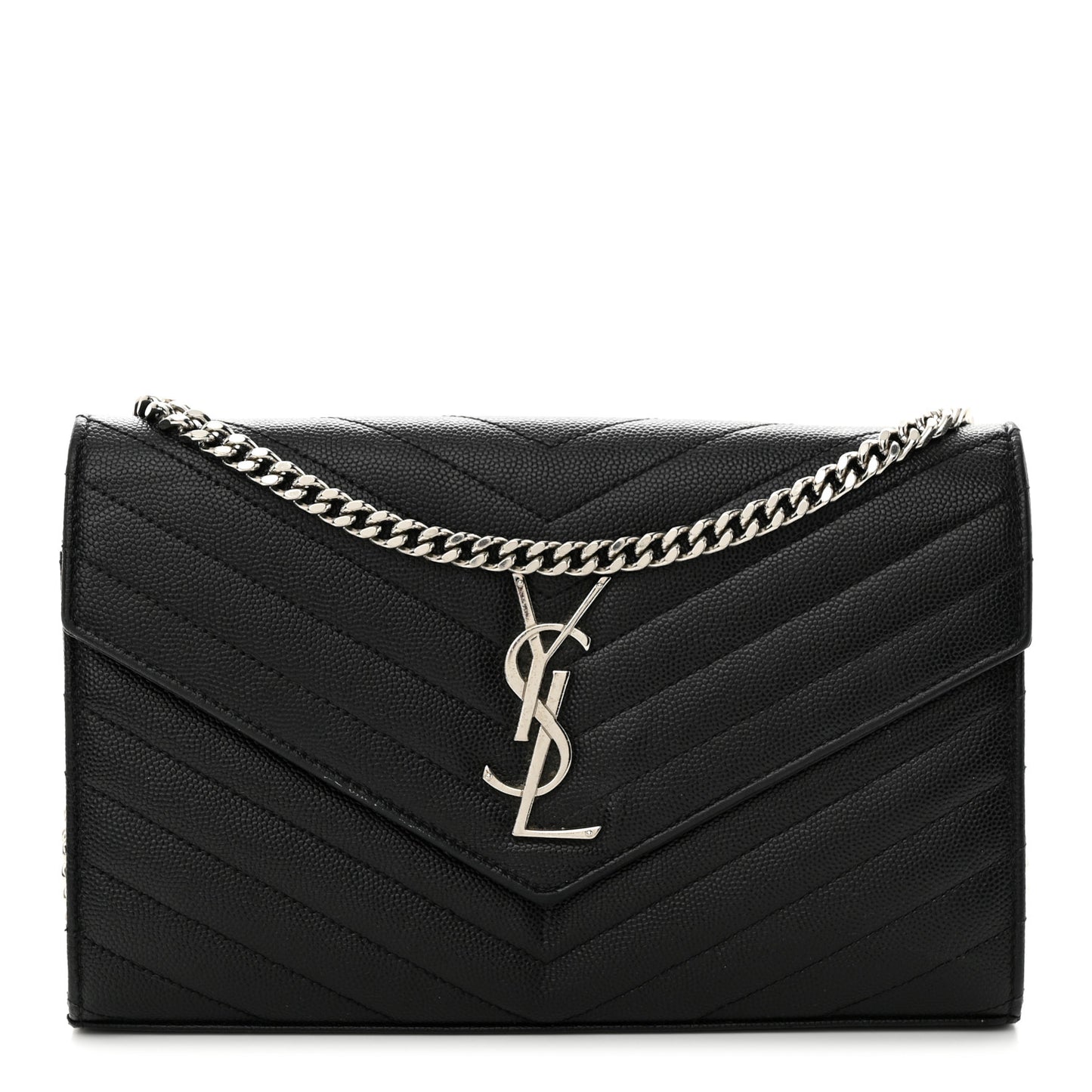 Grain De Poudre Matelasse Chevron Monogram Chain Wallet Black