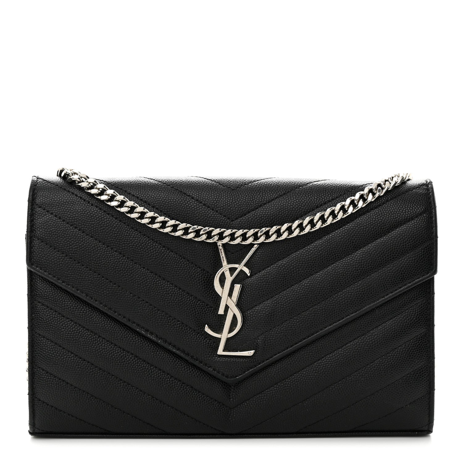 Saint Laurent Grain De Poudre Matelasse Chevron Monogram Chain Wallet Black 1 of 10