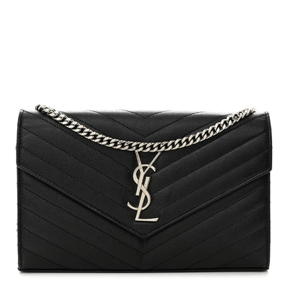 Saint Laurent Grain De Poudre Matelasse Chevron Monogram Chain Wallet Black 1 of 10