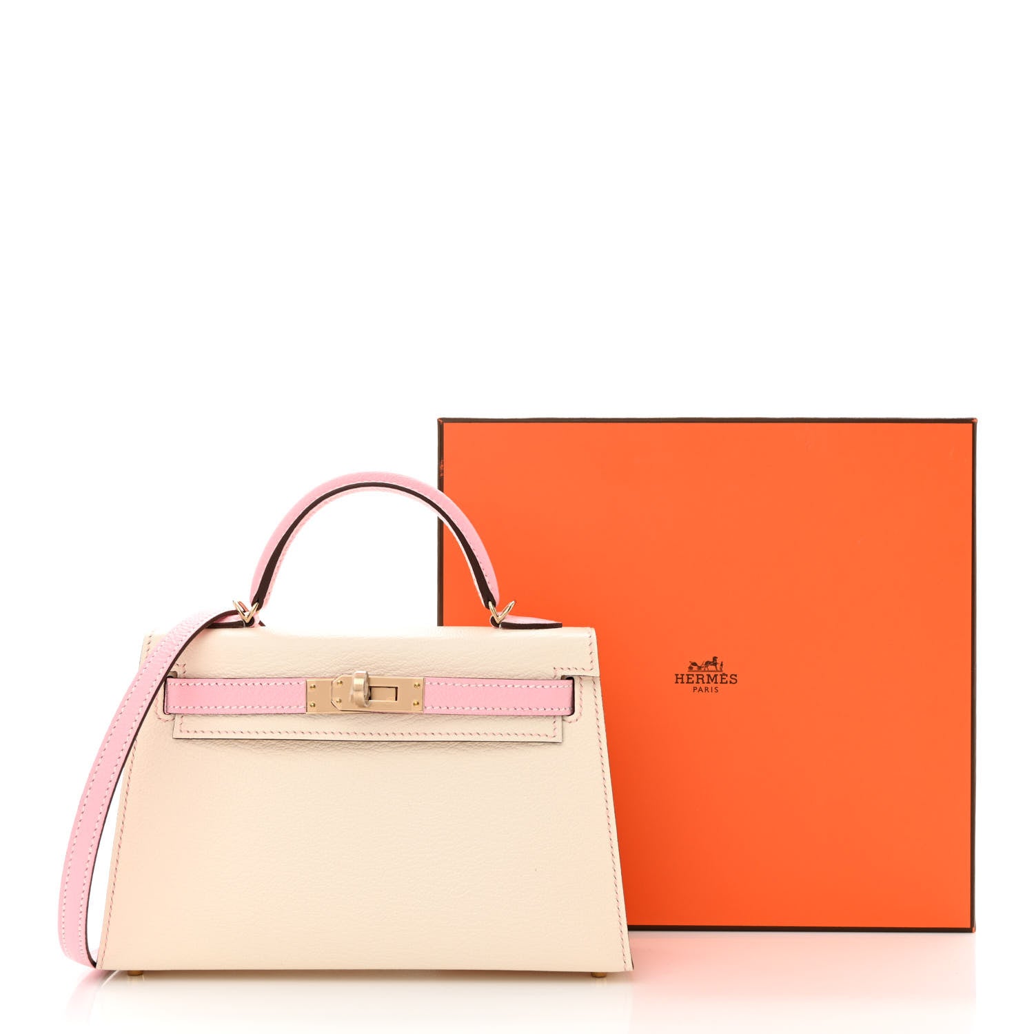Hermes Chevre Mysore Horseshoe Mini Kelly Sellier 20 Nata Rose Sakura 10 of 10