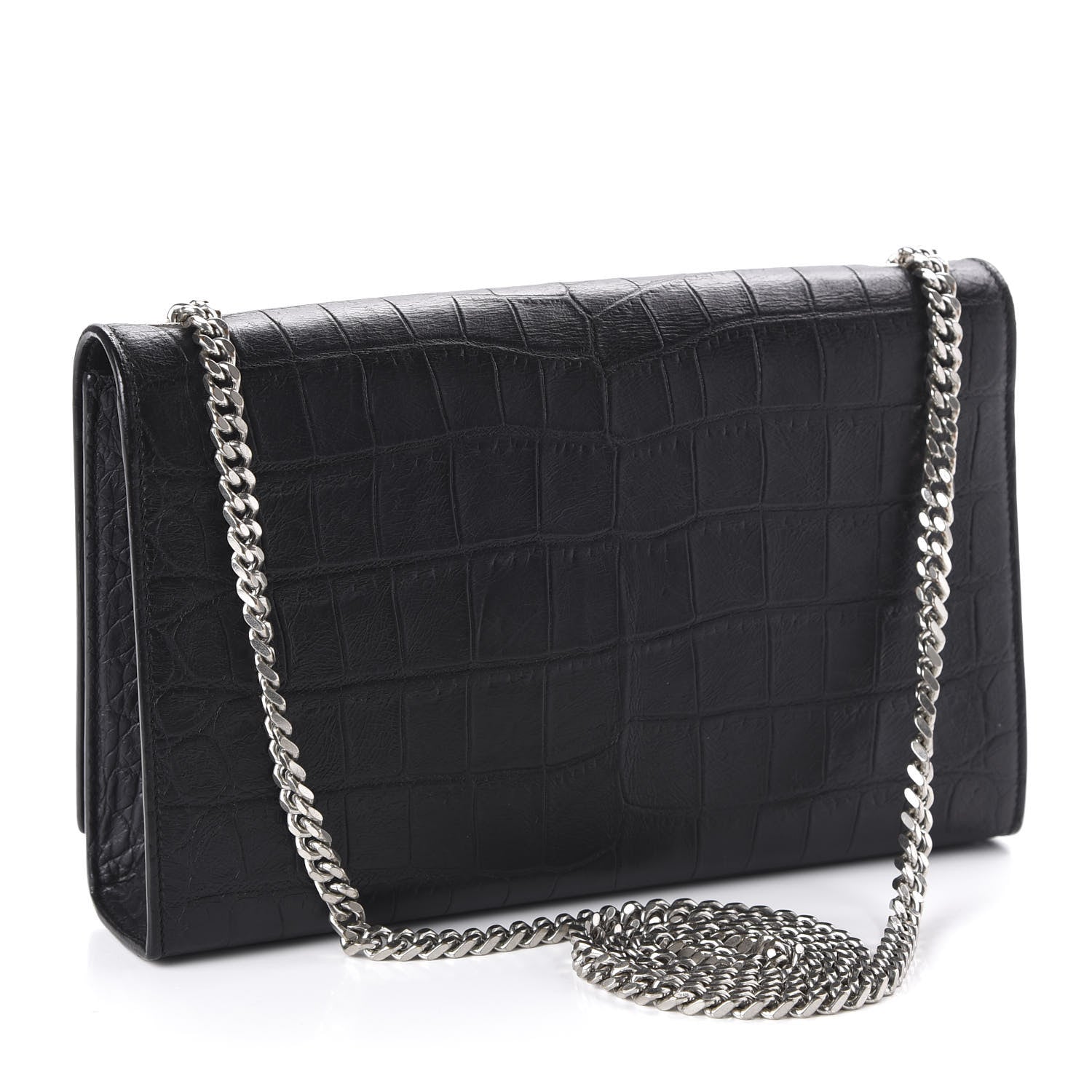 Saint Laurent Calfskin Crocodile Embossed Medium Classic Monogram Kate Tassel Satchel Black 3 of 9