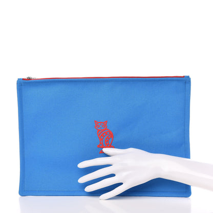 Hermes Cotton Canvas Birdie Mitsou Large Flat Case Azur 2 of 11