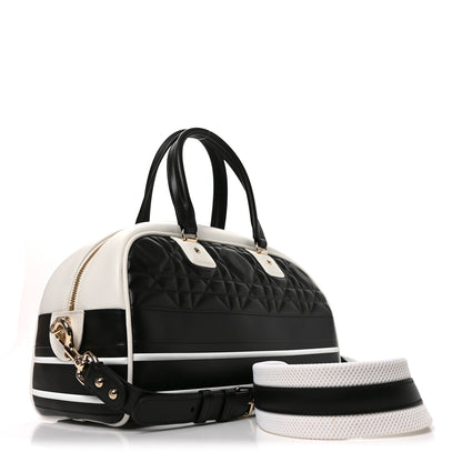 Christian Dior Lambskin Cannage Medium Dior Vibe Zip Bowling Bag Black White 3 of 10