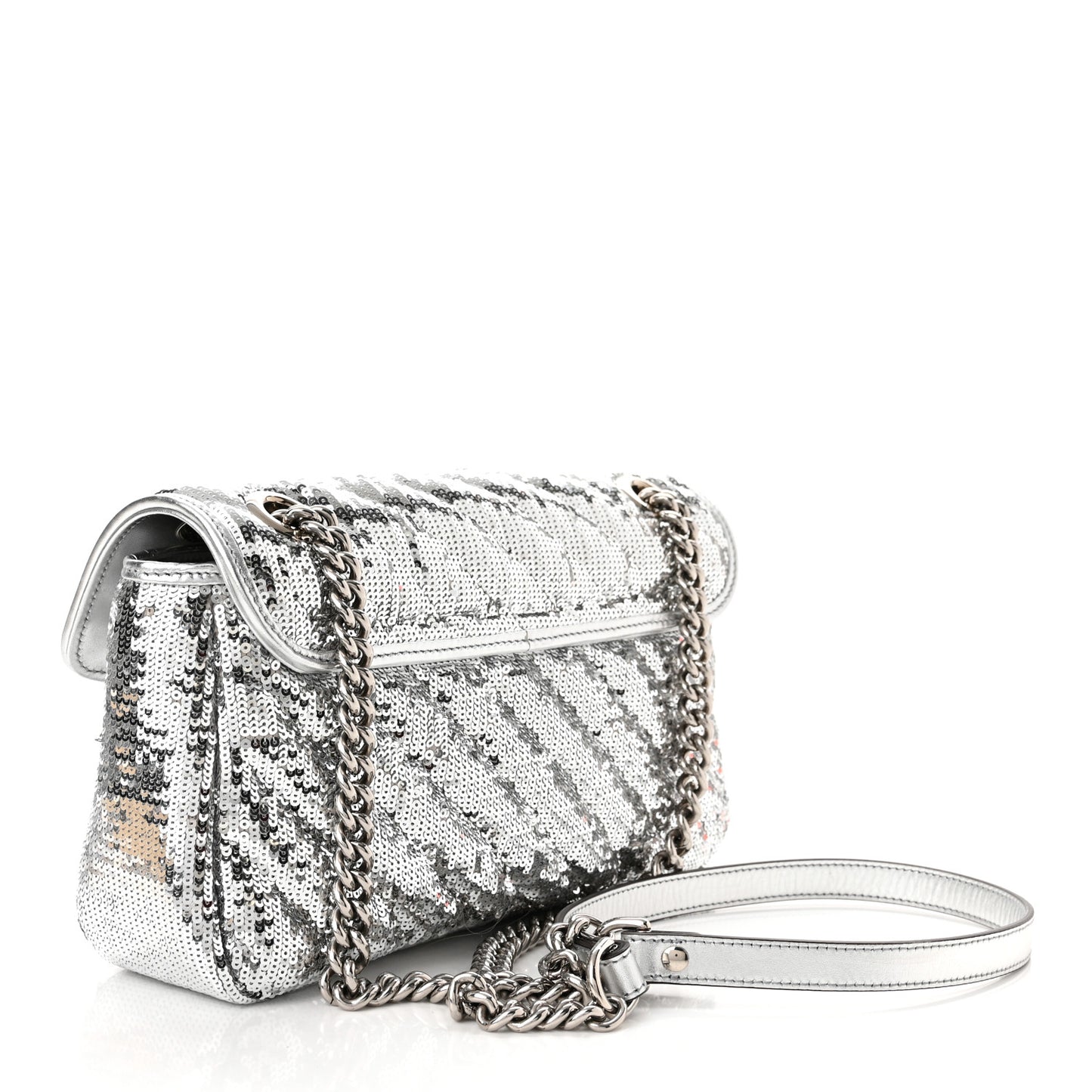 Sequin Matelasse Small GG Marmont Shoulder Bag Silver