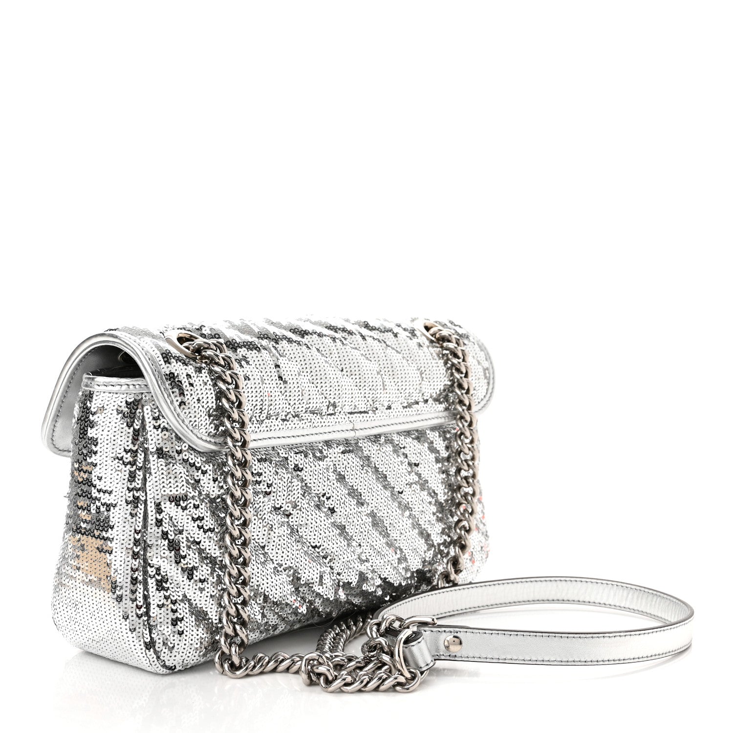Gucci Sequin Matelasse Small GG Marmont Shoulder Bag Silver 3 of 10