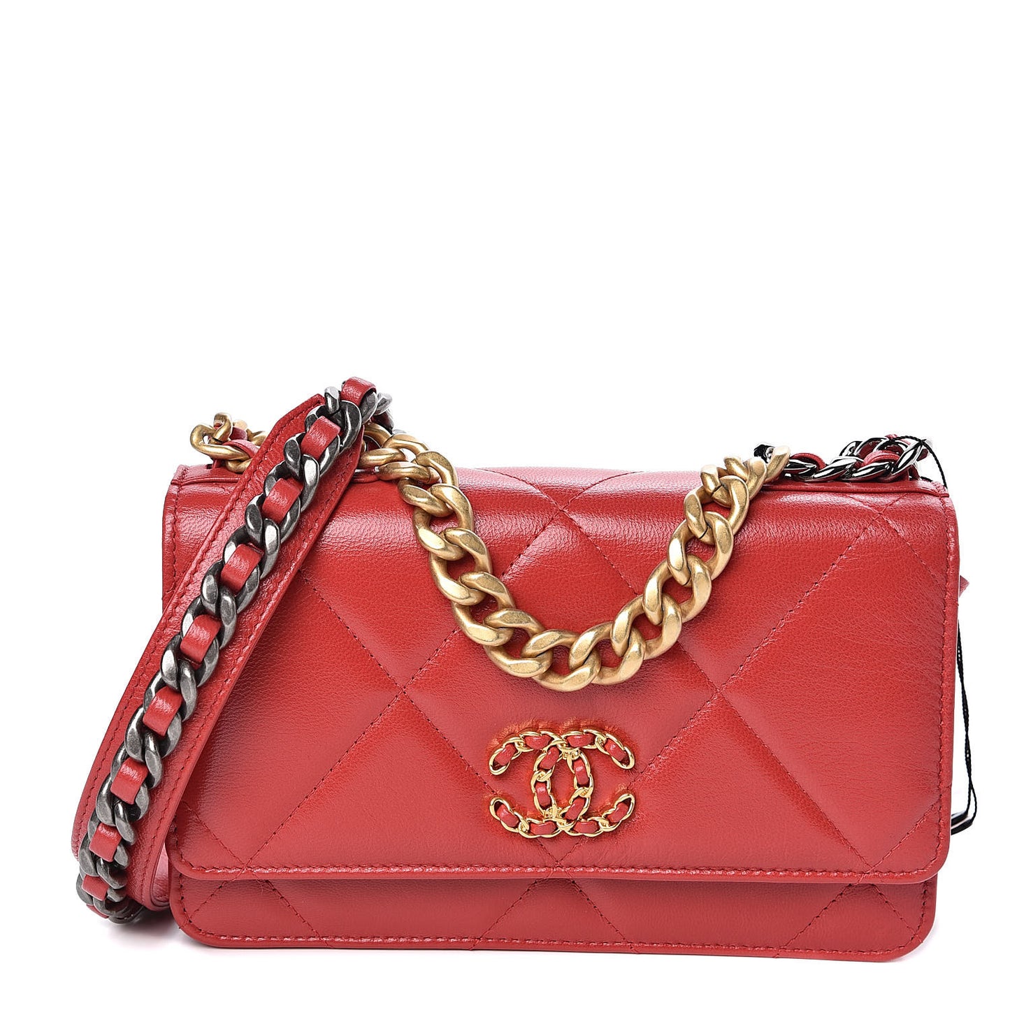 Goatskin Quilted 19 Wallet On Chain WOC Red