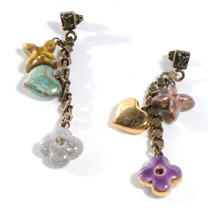 Louis Vuitton Antique Brass Monogram Heart Drop Earrings 1 of 5