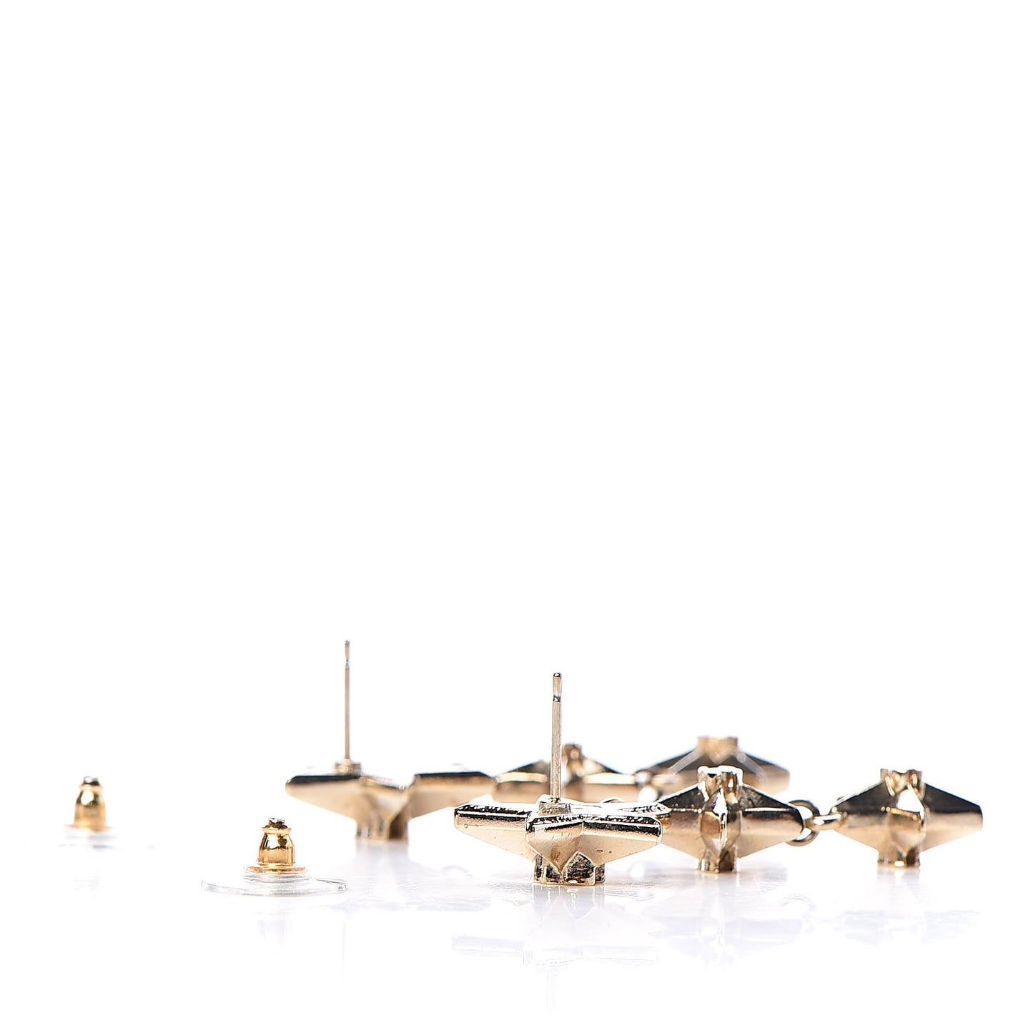 Metal CC Triple Star Drop Earrings Gold