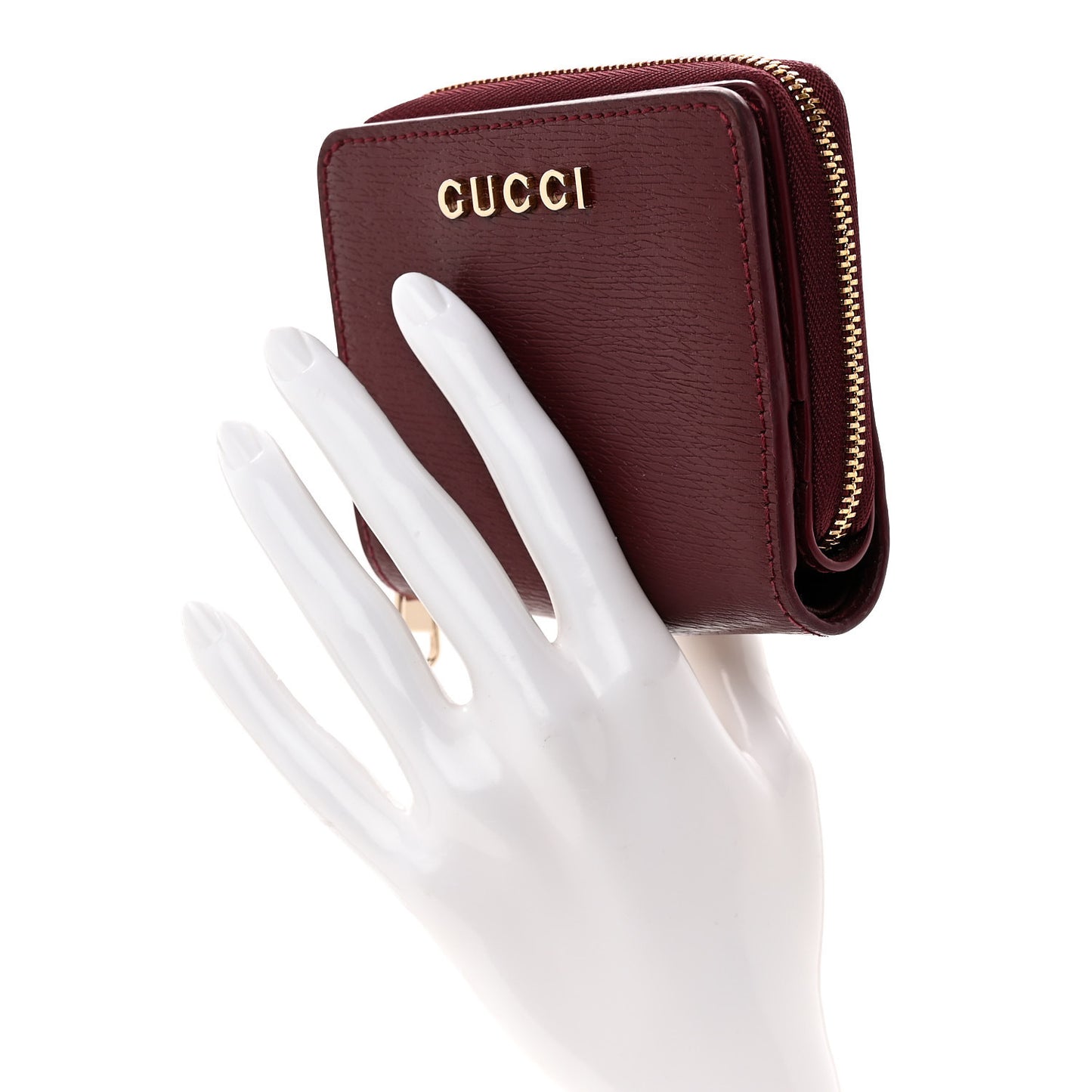 Textured Calfskin Script Logo Mini Wallet Rosso Ancora
