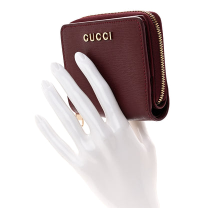 Gucci Textured Calfskin Script Logo Mini Wallet Rosso Ancora 2 of 8