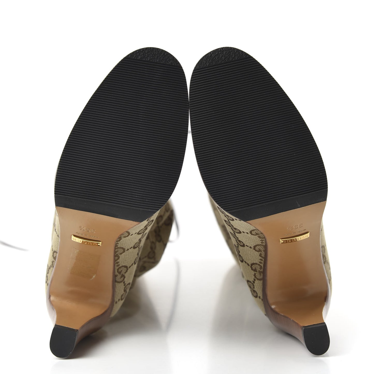 Monogram Malaga Kid Lisa Mid Heel Boots 35.5 Beige Ebony