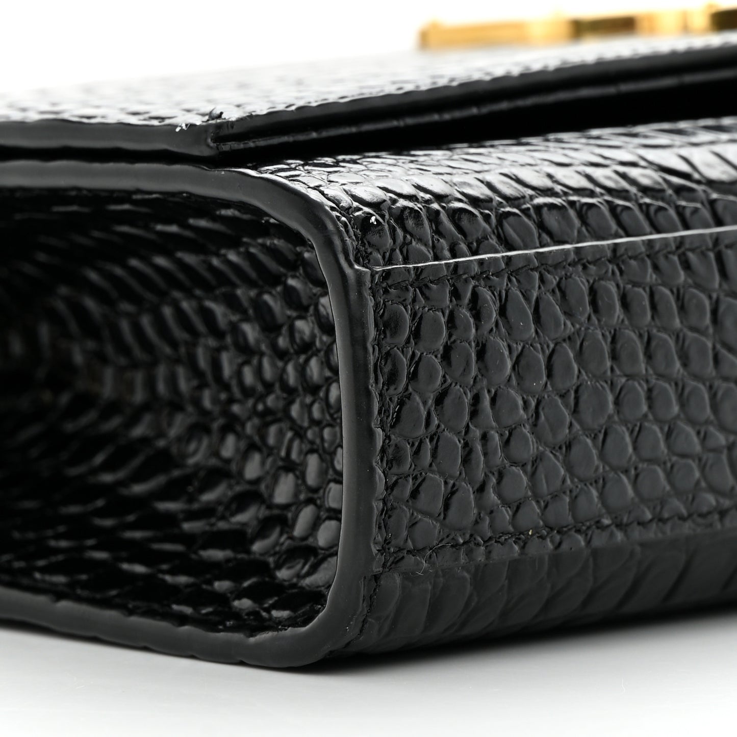 Calfskin Crocodile Embossed Medium Classic Monogram Kate Tassel Satchel Black