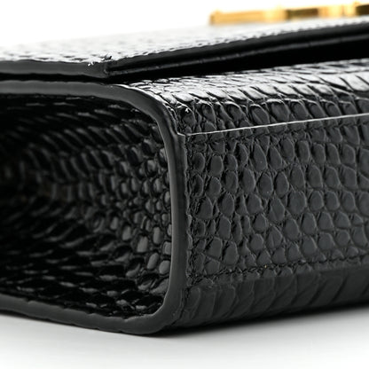 Saint Laurent Calfskin Crocodile Embossed Medium Classic Monogram Kate Tassel Satchel Black 8 of 13