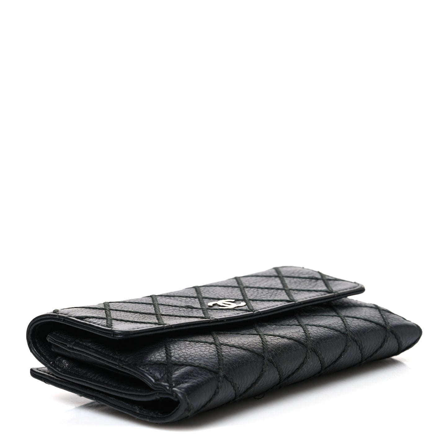 Calfskin Stitched CC Long Wallet Black