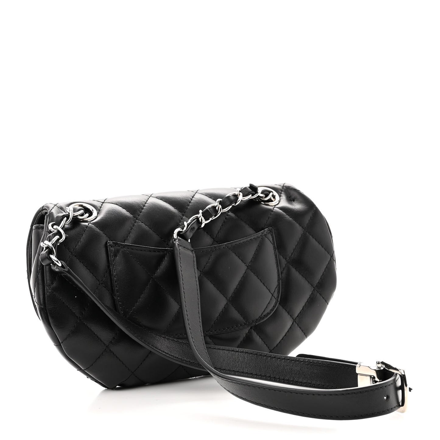 Calfskin Quilted CC Uniform Flap Belt Bag Black