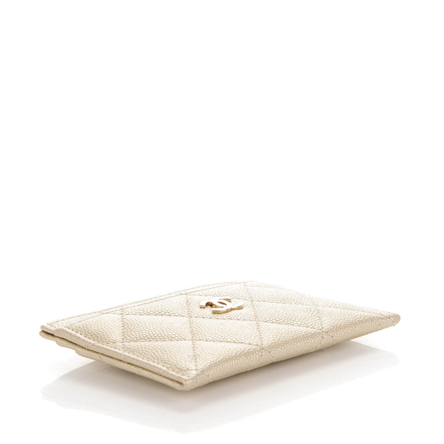 Metallic Caviar Quilted Card Holder Light Gold