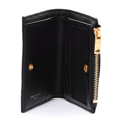 Saint Laurent Grain De Poudre Matelasse Chevron Monogram Zipped Card Case Black 5 of 8