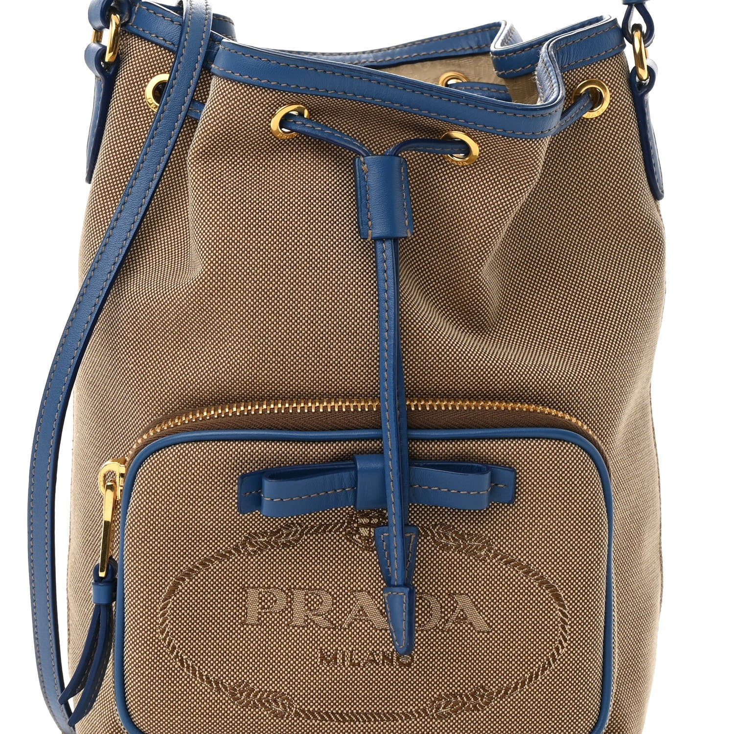 Prada Jacquard Logo Mini Bucket Crossbody Bag Corda Azzurro 9 of 15