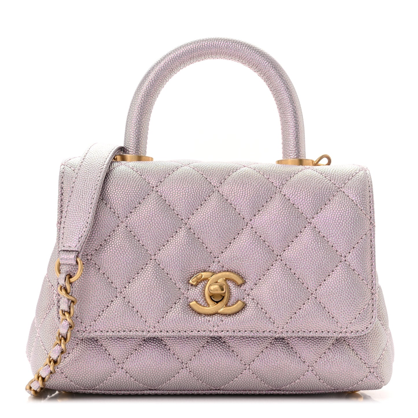 Metallic Caviar Quilted Extra Mini Coco Handle Flap Light Pink