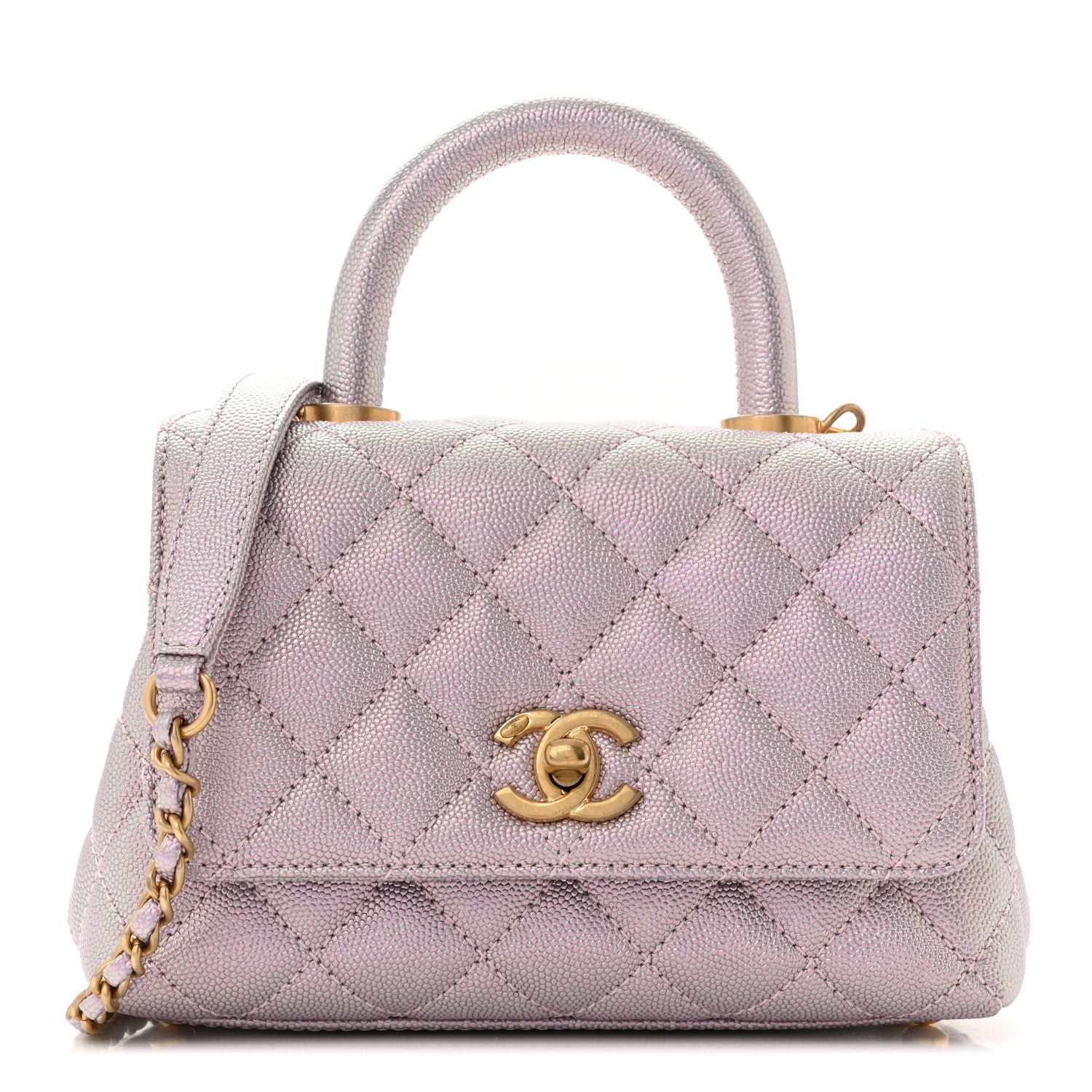 Chanel Metallic Caviar Quilted Extra Mini Coco Handle Flap Light Pink 1 of 11