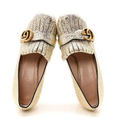 Gucci Galassia GG Marmont Fringe 50mm Loafer Pumps 35 Platino 3 of 13