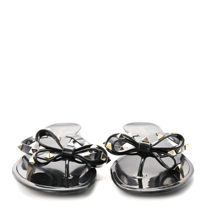 Valentino Garavani PVC Jelly Rockstud Bow Thong Sandals 39 Black 3 of 9