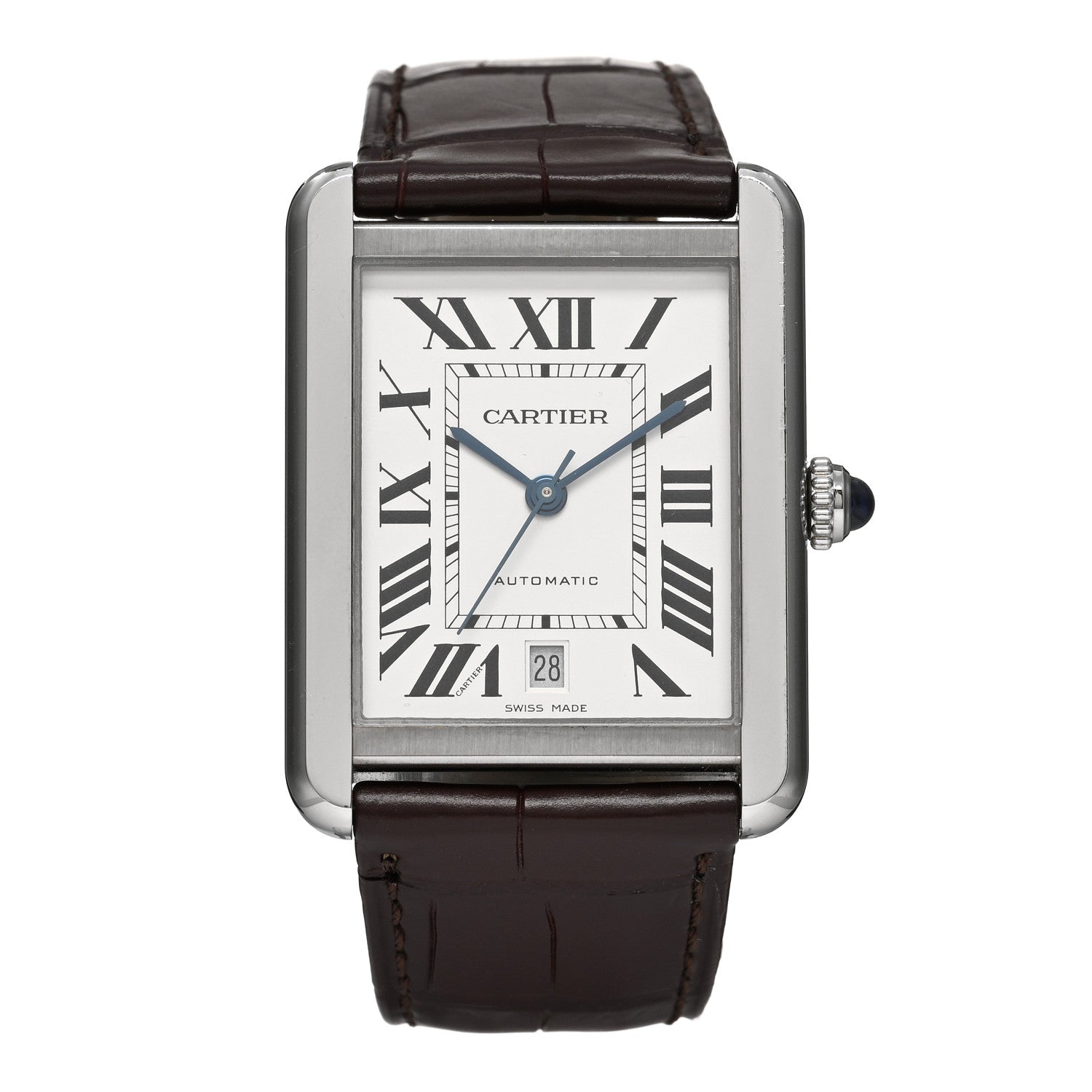 Cartier Stainless Steel Alligator 31mm Tank Solo Automatic Watch Brown 1 of 5