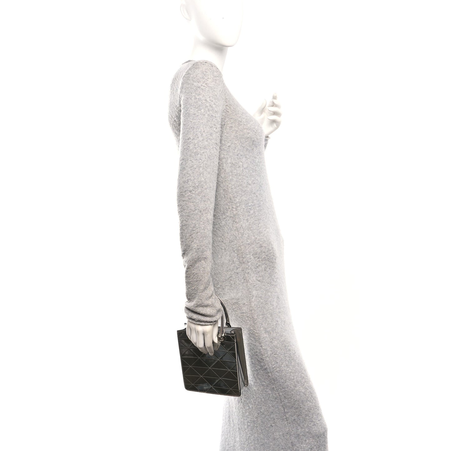 Spazzolato Metal Triangle Logo Triangle Patterned Small Double Handle Crossbody Tote Argento