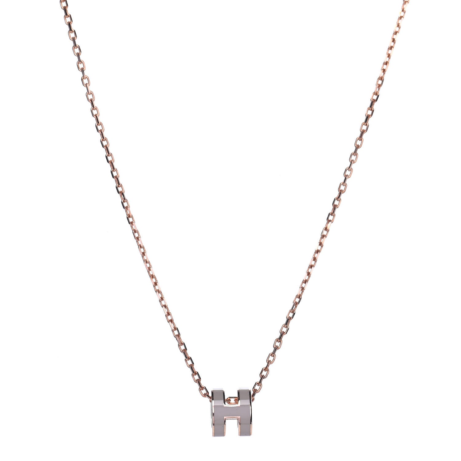 Hermes Lacquered Rose Gold Mini Pop H Pendant Necklace Marron Glace 1 of 4