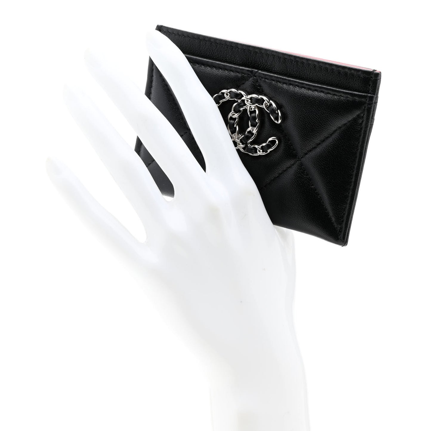 Lambskin Quilted Chanel 19 Card Holder Black