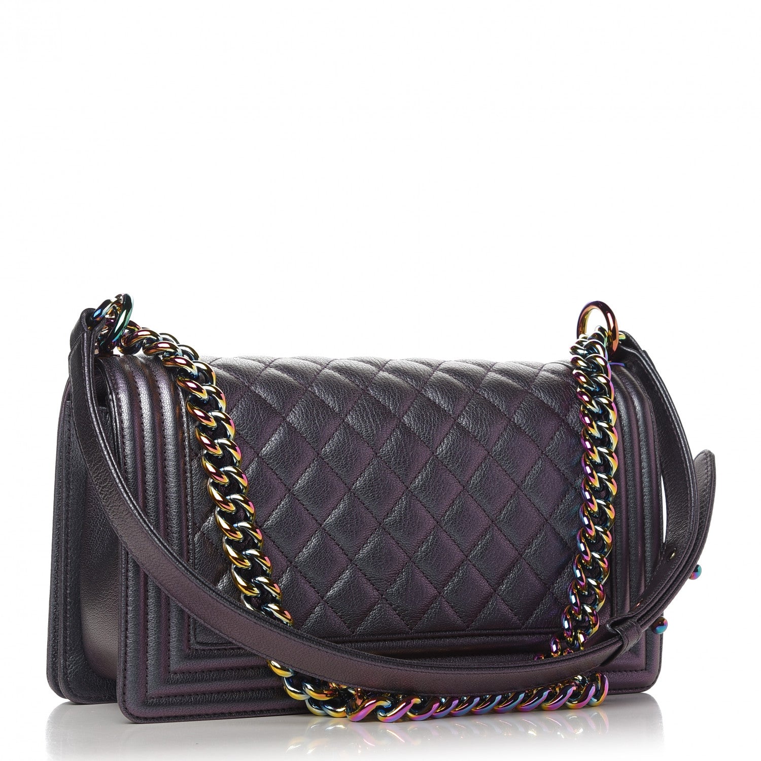Chanel Iridescent Goatskin Quilted Medium Boy Flap Purple 3 of 11
