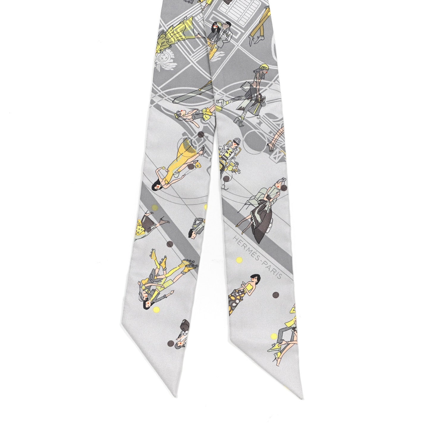 Hermes Silk Ex-Libris Les Parisie Twilly Gris Perle Jaune Soufre 2 of 4
