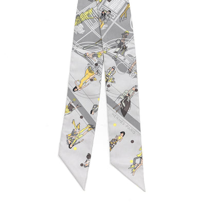 Hermes Silk Ex-Libris Les Parisie Twilly Gris Perle Jaune Soufre 2 of 4