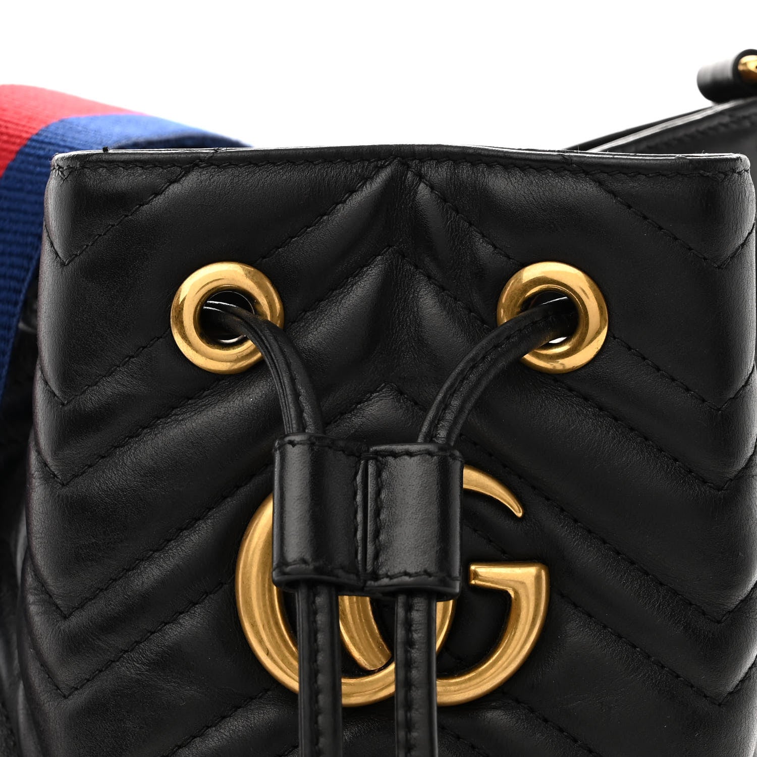 Gucci Calfskin Matelasse Sylvie Web GG Marmont Bucket Bag Black 9 of 13
