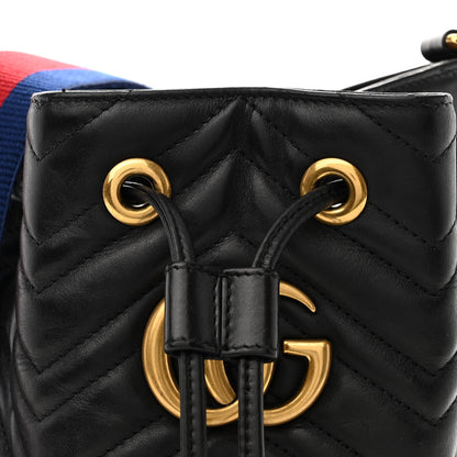 Gucci Calfskin Matelasse Sylvie Web GG Marmont Bucket Bag Black 9 of 13