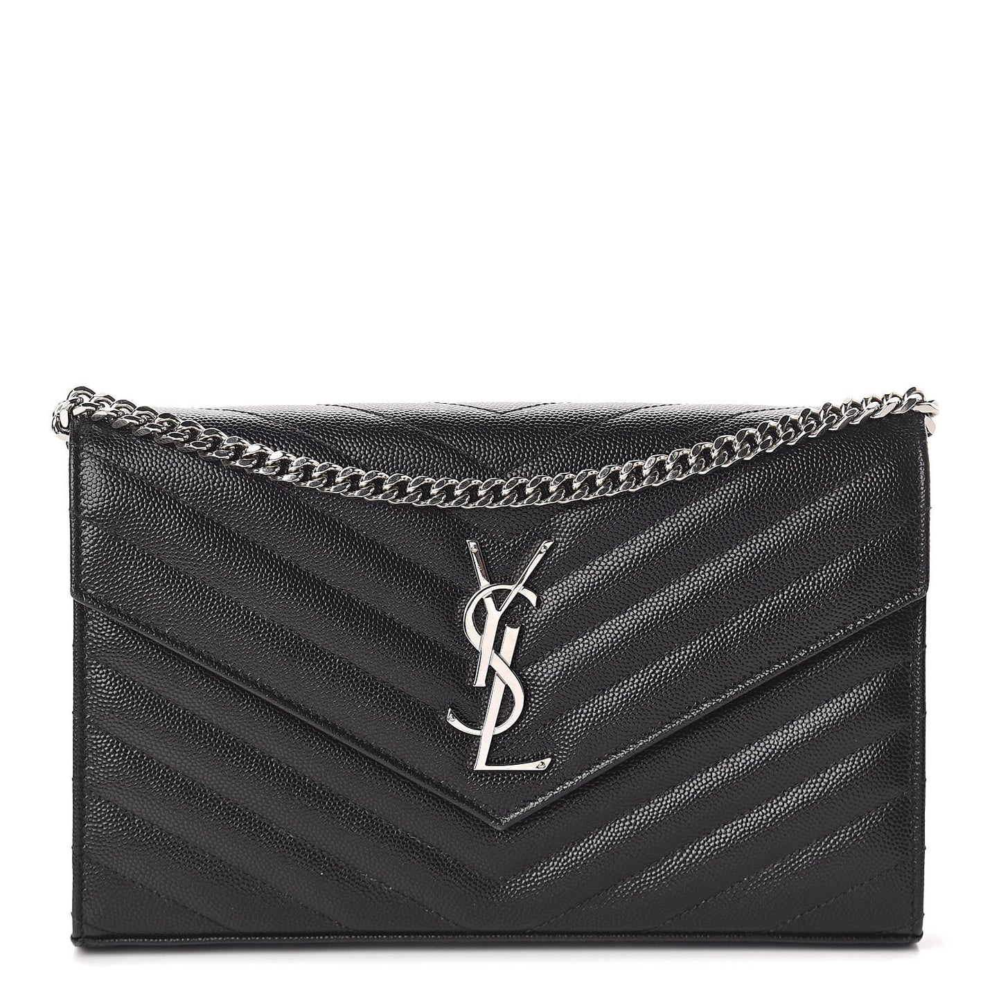 Grain De Poudre Matelasse Chevron Monogram Chain Wallet Black