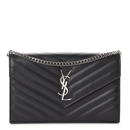 Saint Laurent Grain De Poudre Matelasse Chevron Monogram Chain Wallet Black 1 of 10