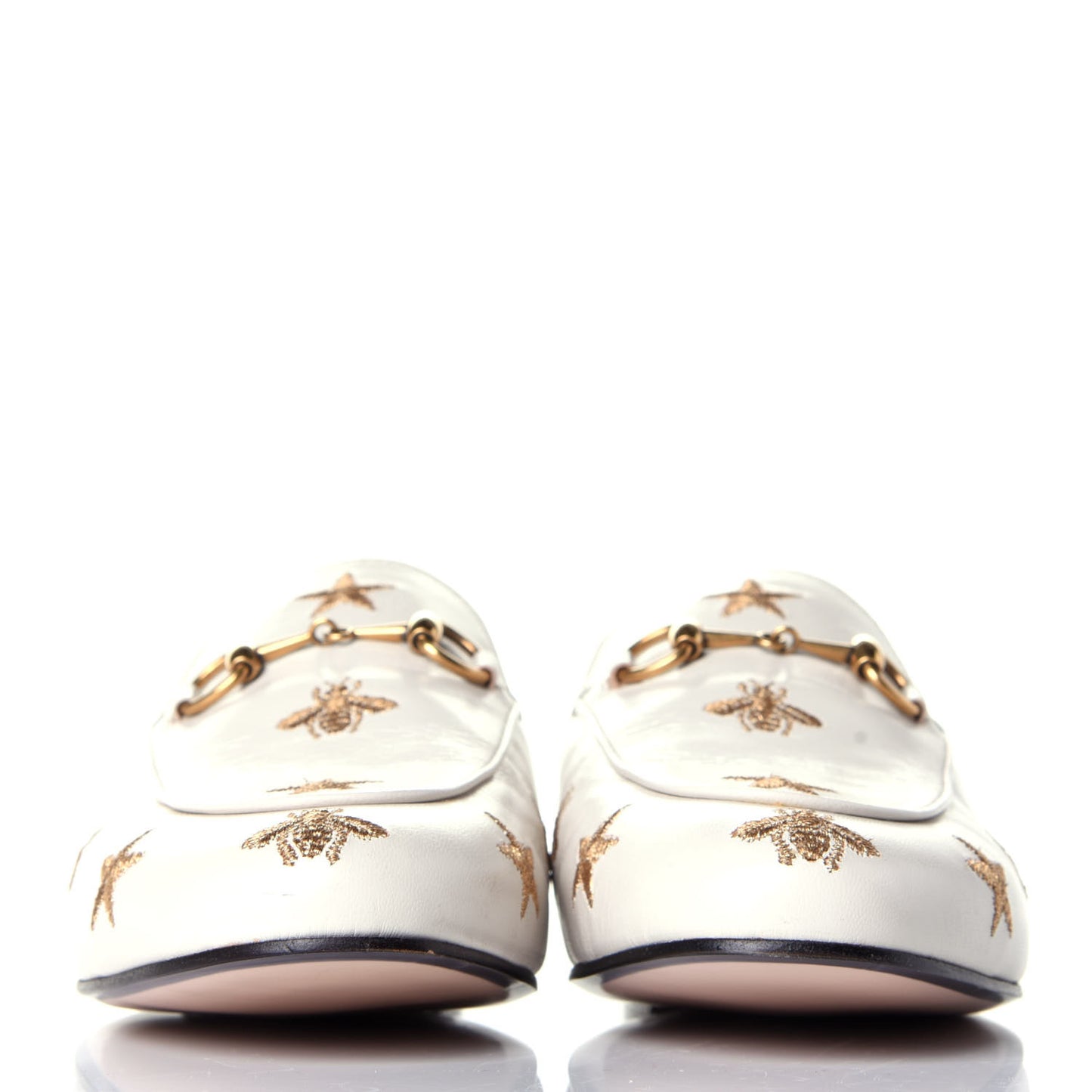 Goatskin Bee Star Embroidered Womens Princetown Slippers 37 Mystic White