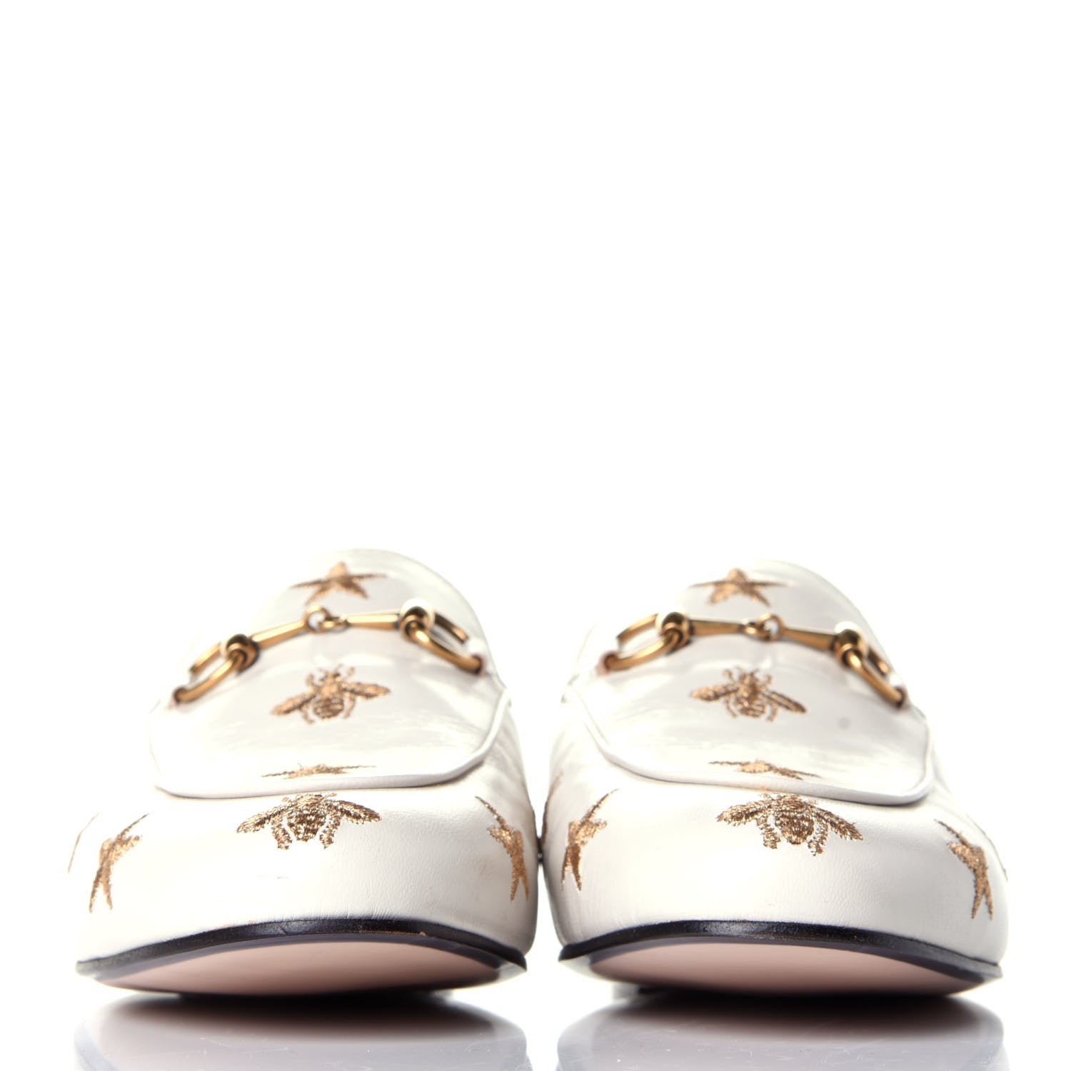 Gucci Goatskin Bee Star Embroidered Womens Princetown Slippers 37 Mystic White 2 of 9