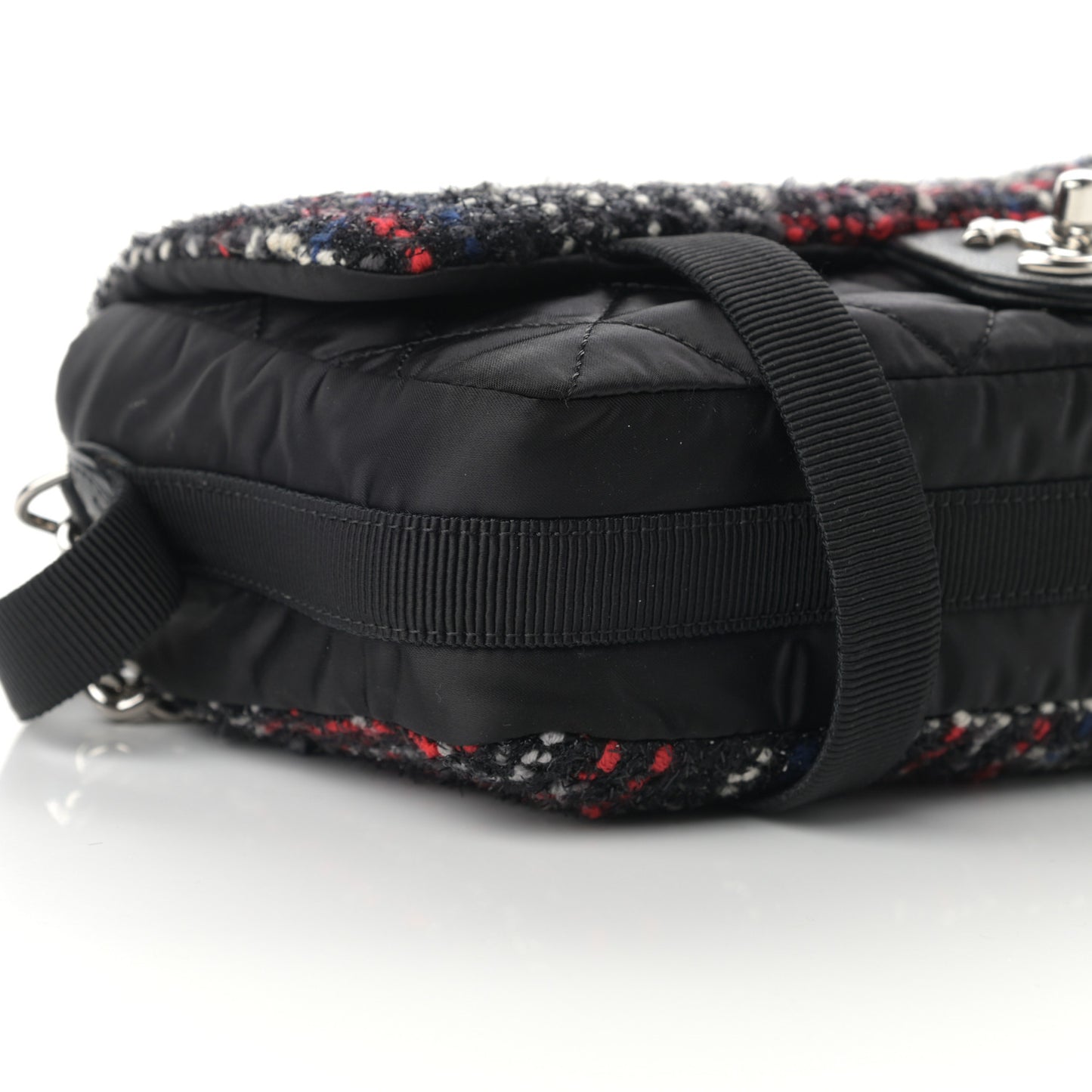 Tweed Nylon Quilted Small Astronaut Essentials Flap Black Red