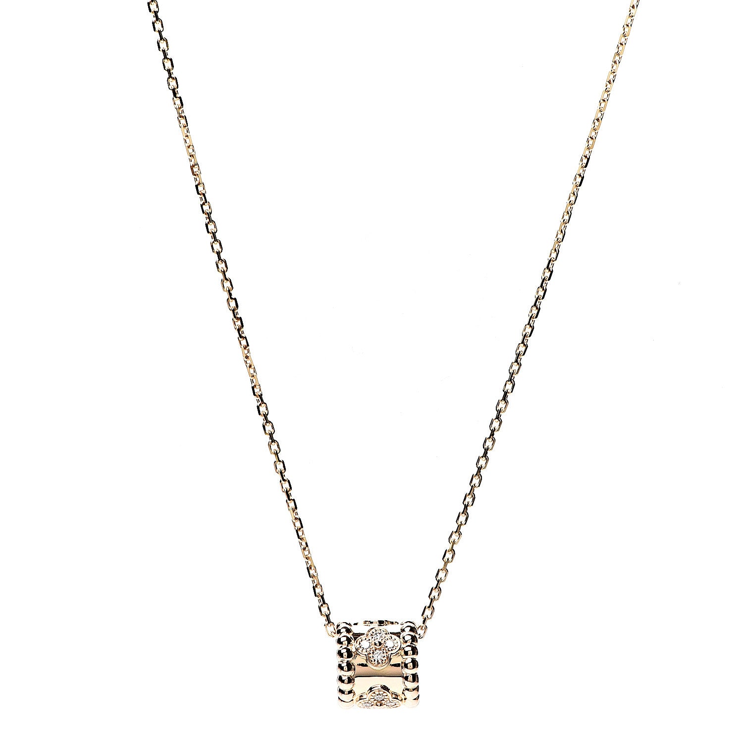 Van Cleef & Arpels 18K Rose Gold Diamond Small Perlee Clovers Pendant Necklace 1 of 6
