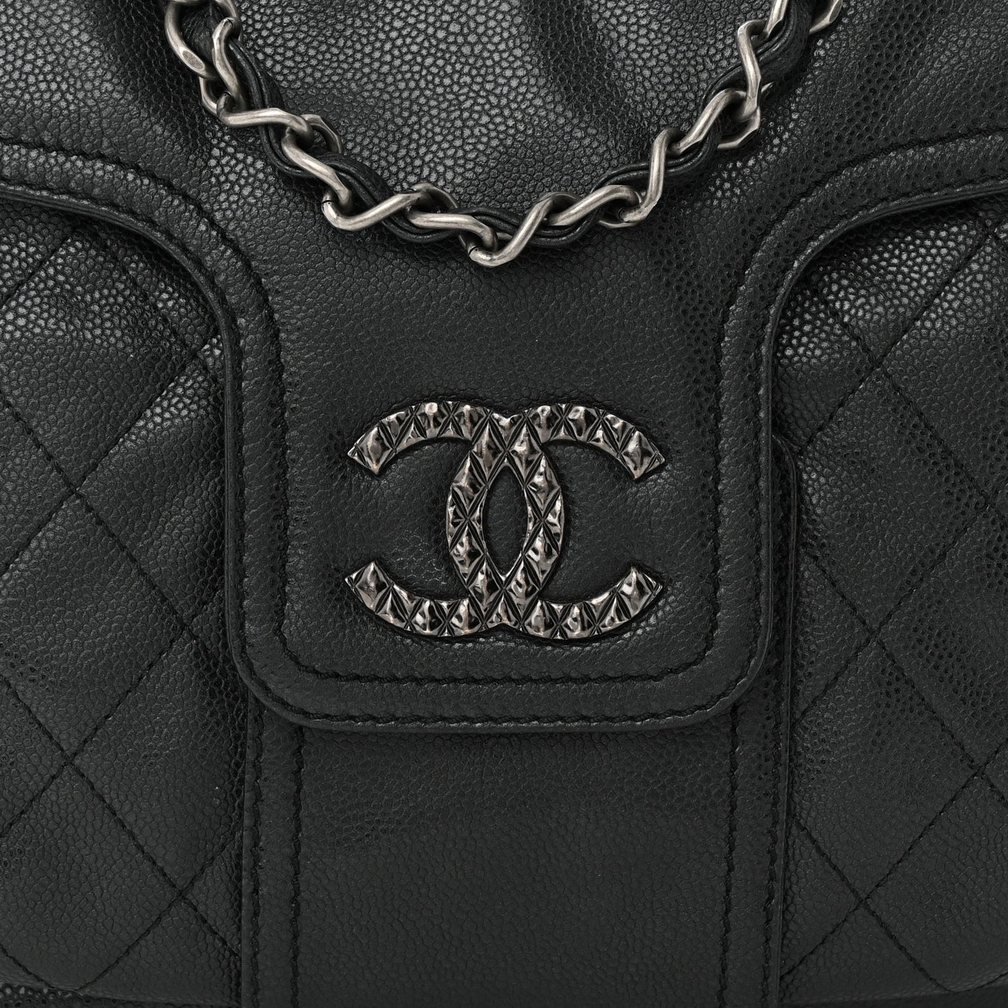 Glazed Caviar Coco Rider Flap Hobo Dark Grey