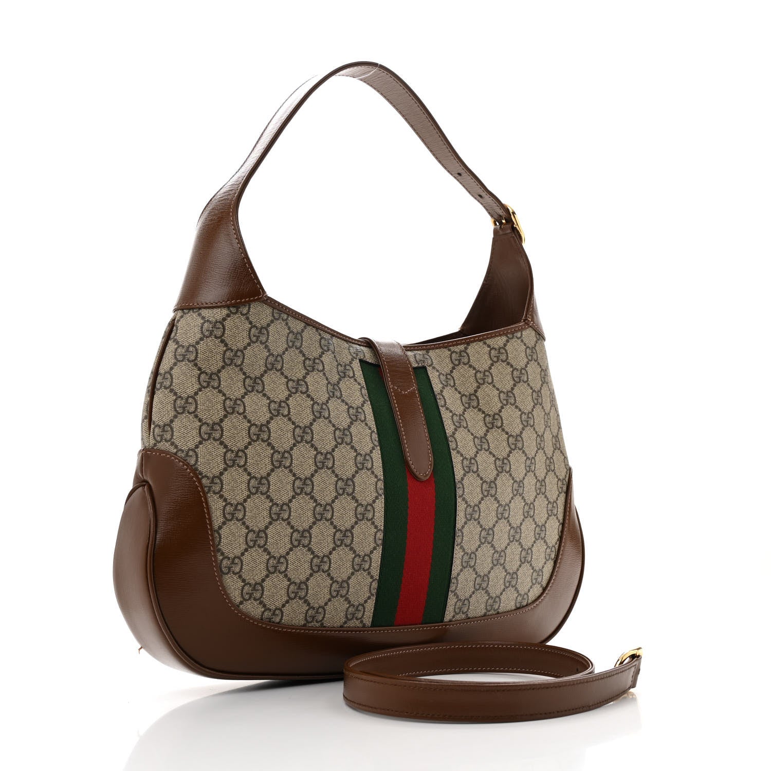 Gucci GG Supreme Monogram Azalea Calfskin Web Medium Jackie 1961 Hobo Beige Ebony Brown Sugar 3 of 11