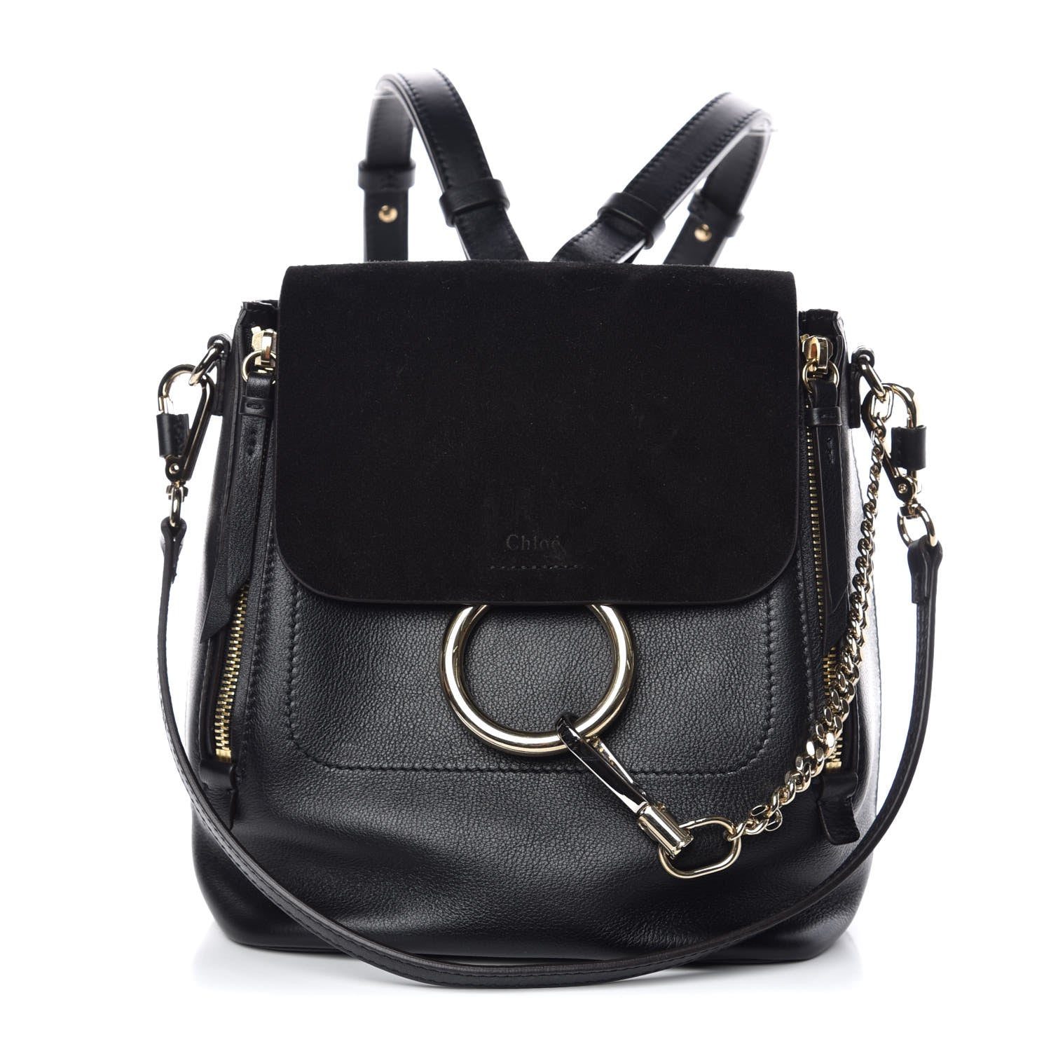 Chloe Suede Calfskin Small Faye Backpack Black 1 of 8